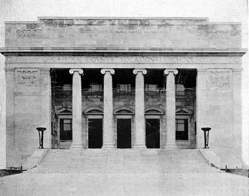 Front entrance of Camden County Vocational School, Browning Road, June 1930