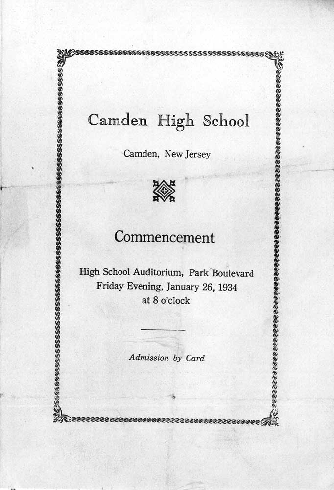 Cover page of the Camden High School January 1934 commencement program