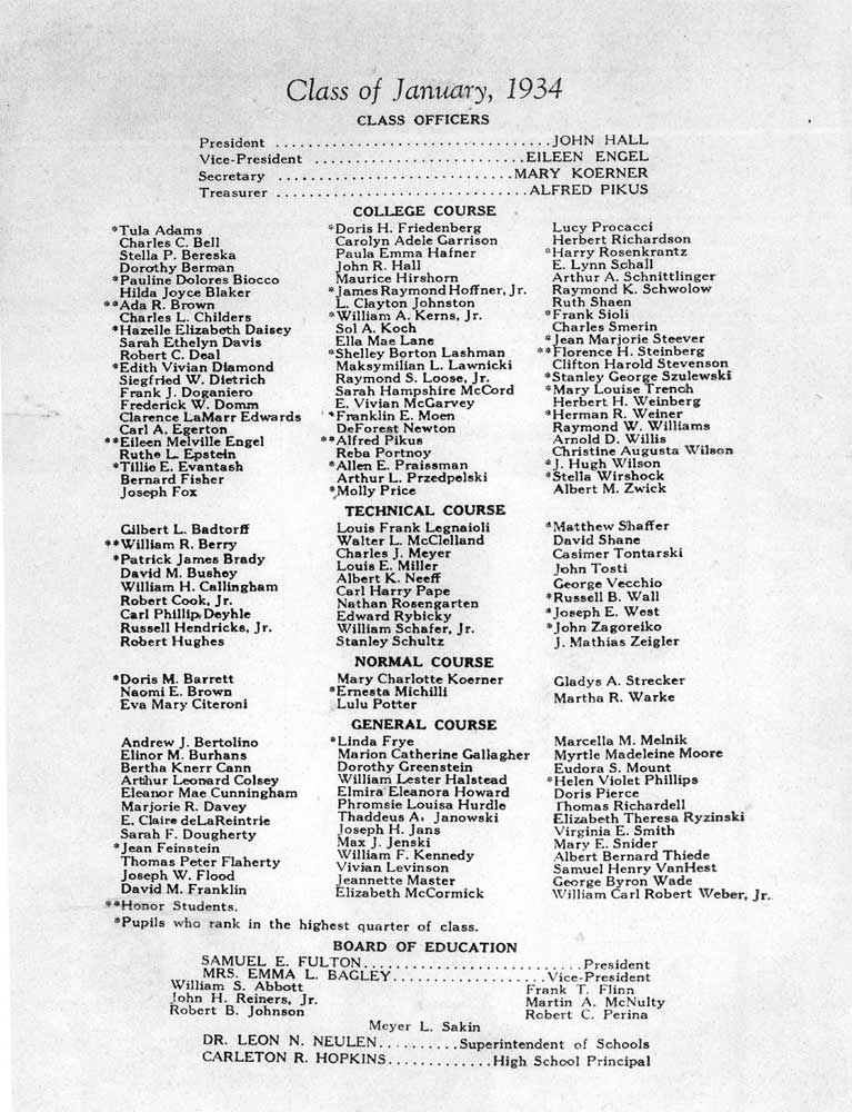 Page from the Camden High School January 1934 commencement program