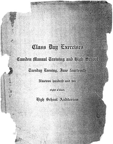 Page from the 1910 Camden High School graduation program