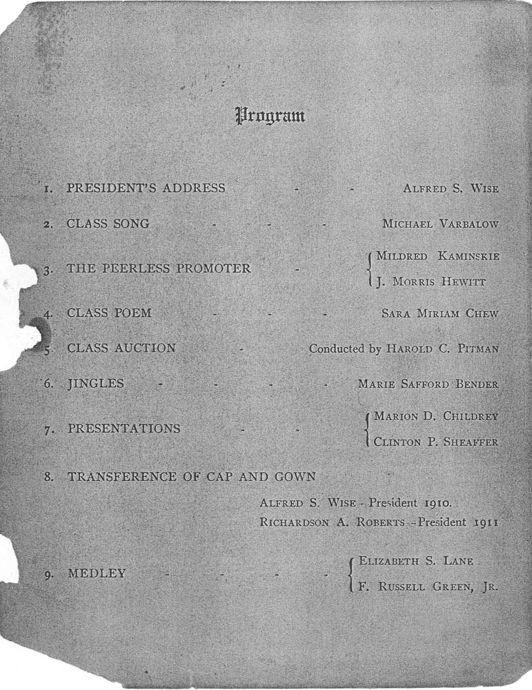 Page from the 1910 Camden High School graduation program