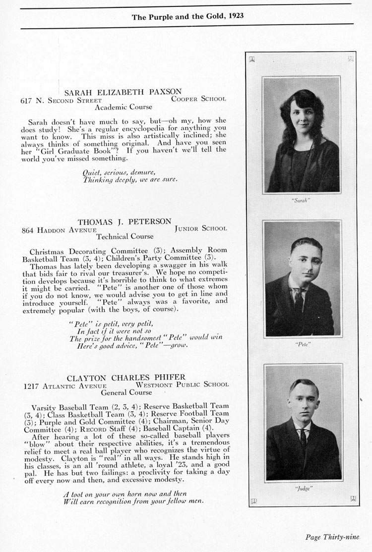 Camden High School 1923 yearbook page 39