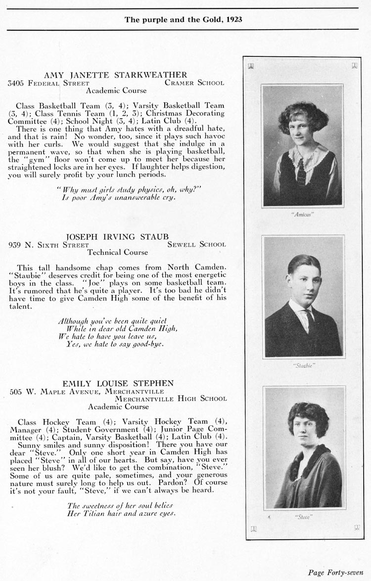 Camden High School 1923 yearbook page 47 — Amy Janette Starkweather
