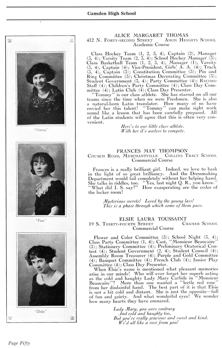 Camden High School 1923 yearbook page 50