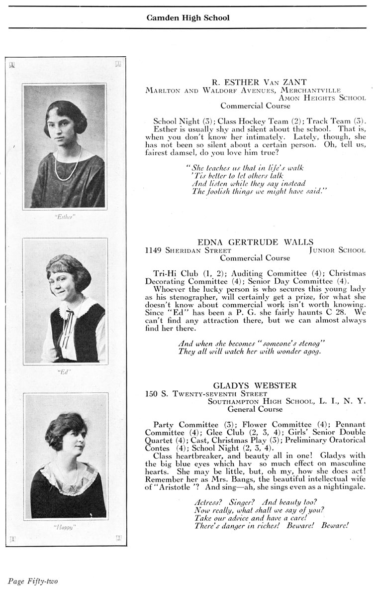 Camden High School 1923 yearbook page 52