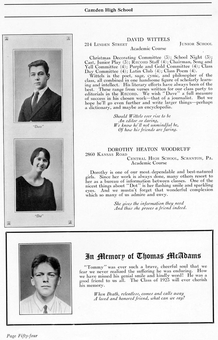Camden High School 1923 yearbook page 54