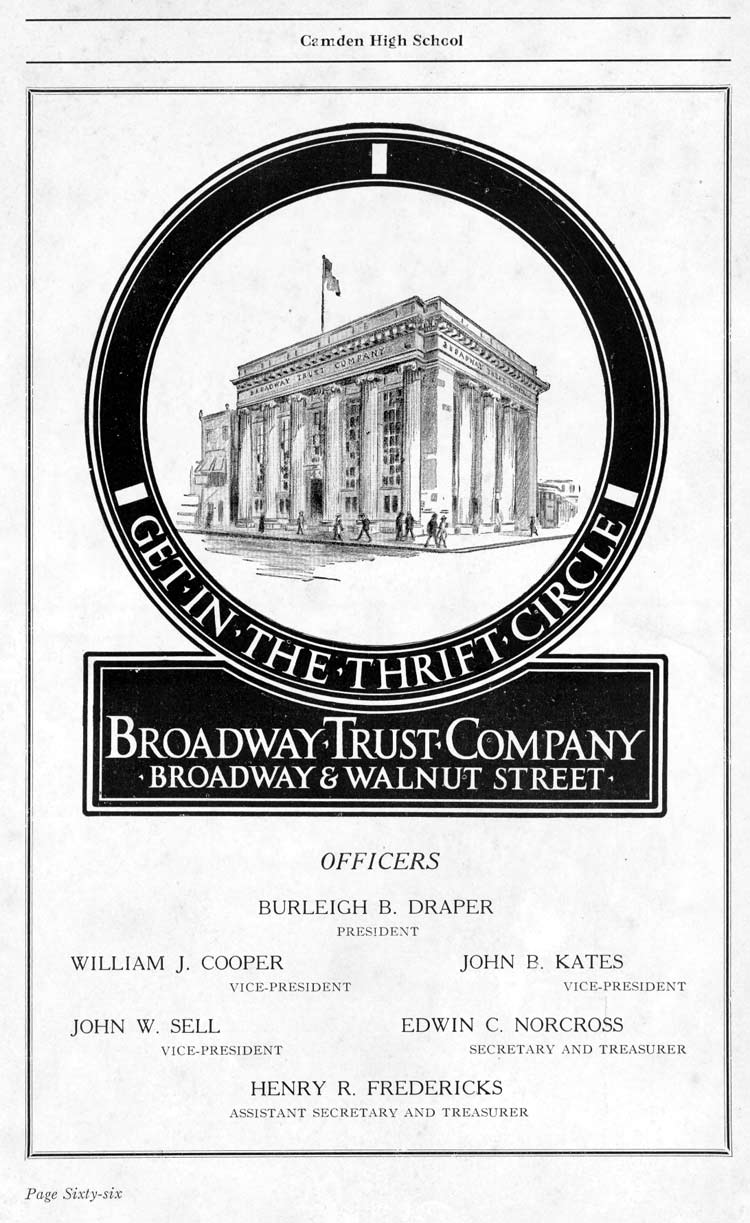 Camden High School 1923 yearbook page 66 — Broadway Trust Company advertisement