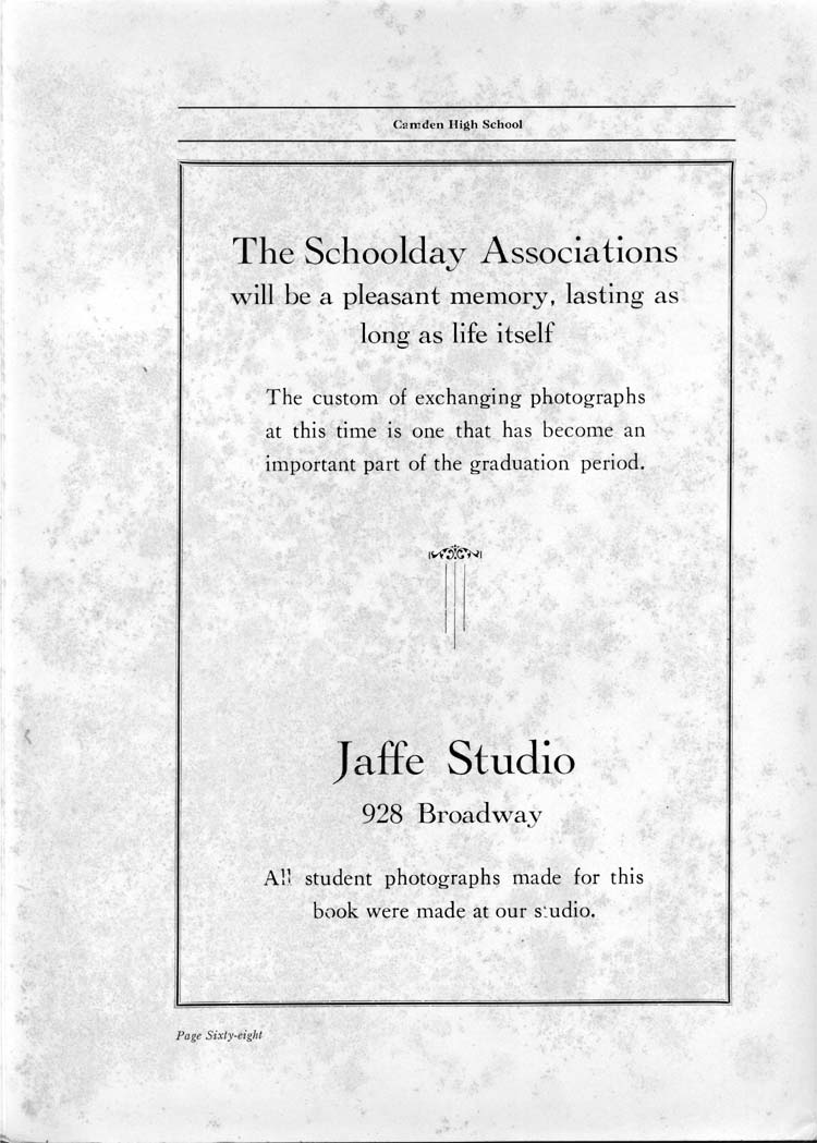 Camden High School 1923 yearbook page 68 — Jaffe Studio, 928 Broadway