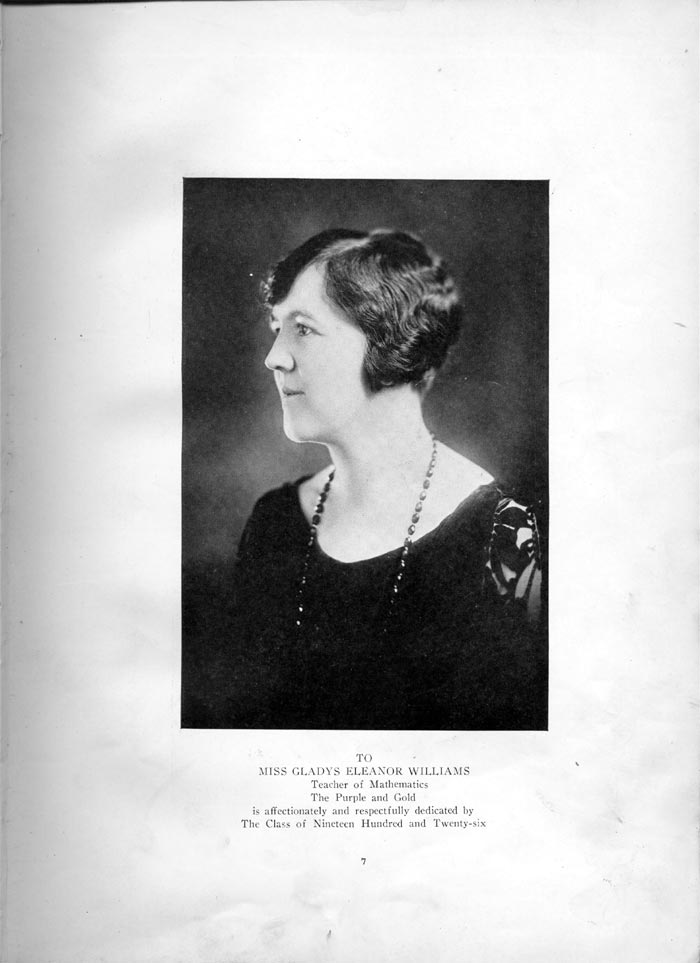 Dedication page to Miss Gladys Eleanor Williams