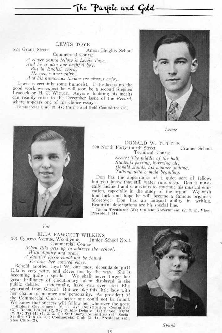 Yearbook page 35, Class of 1926