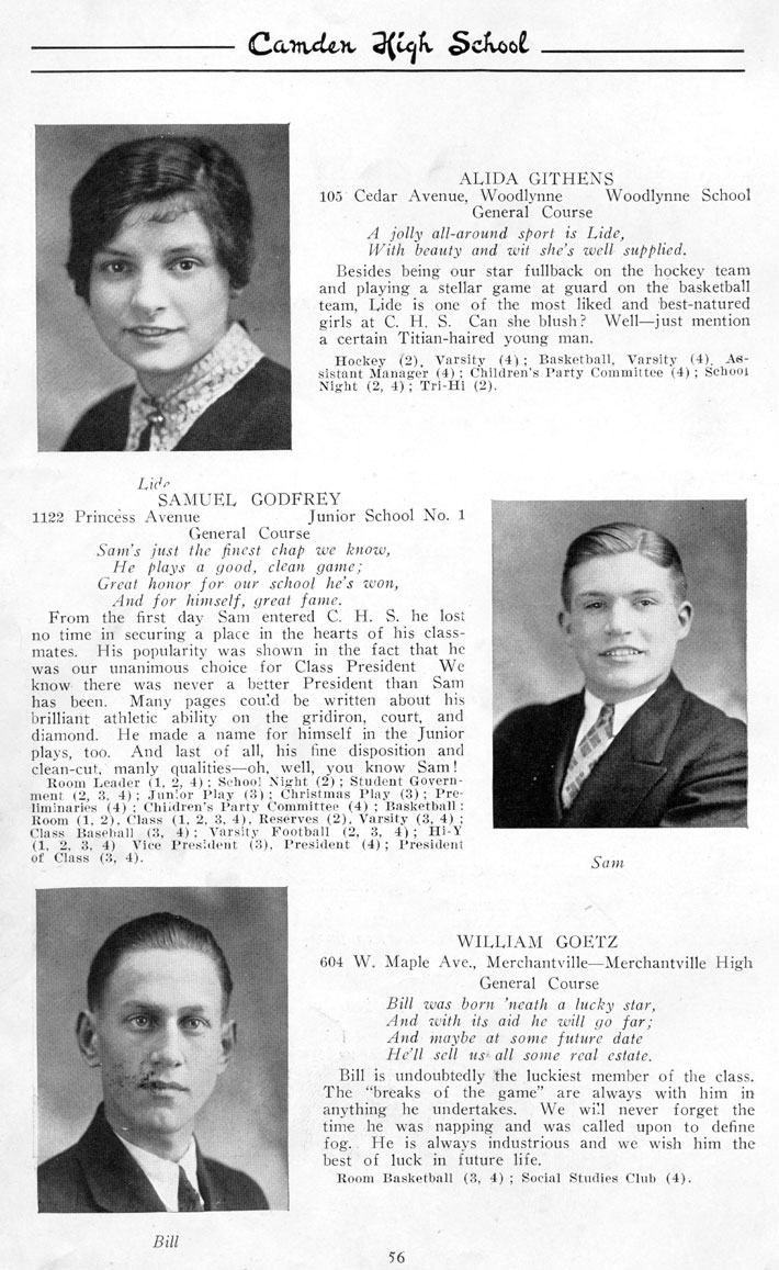 Yearbook page 57, Class of 1926 (includes Morris Goldstein)