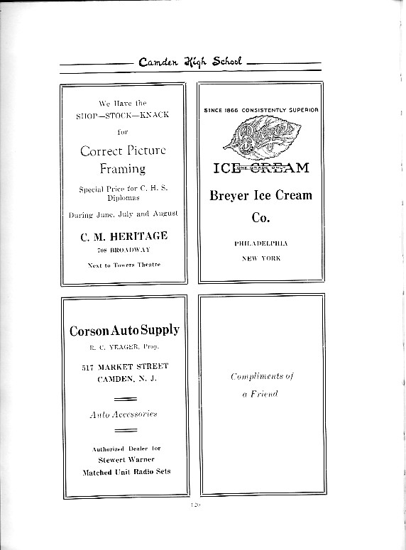 Advertisers page 120, Class of 1926 yearbook