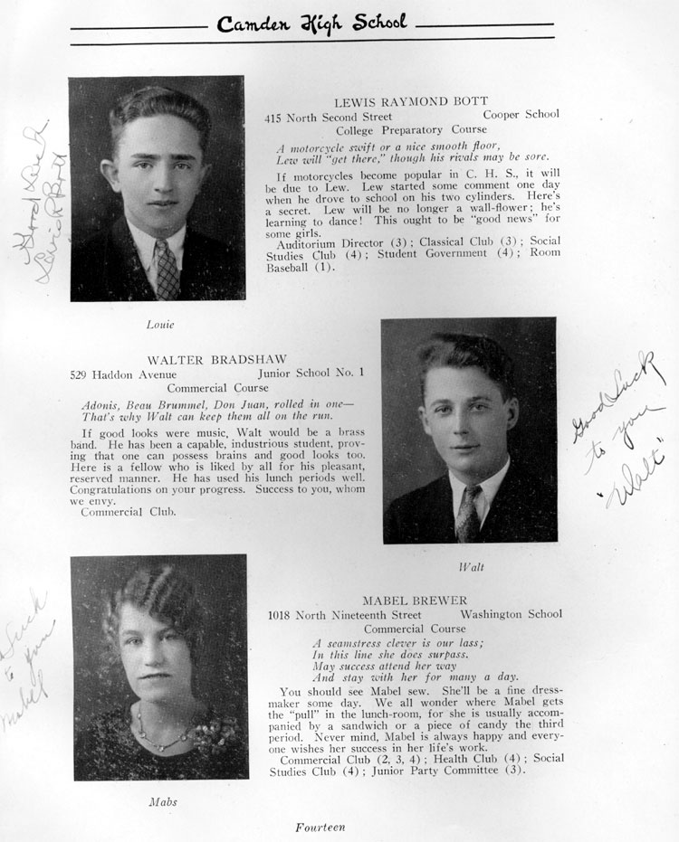 Class portraits page 14: Lewis Raymond Bott, Walter Bradshaw, Mabel Brewer
