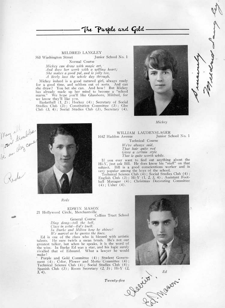 Class portraits page 25: Mildred Langley, William Laudenslager, Edwin Mason