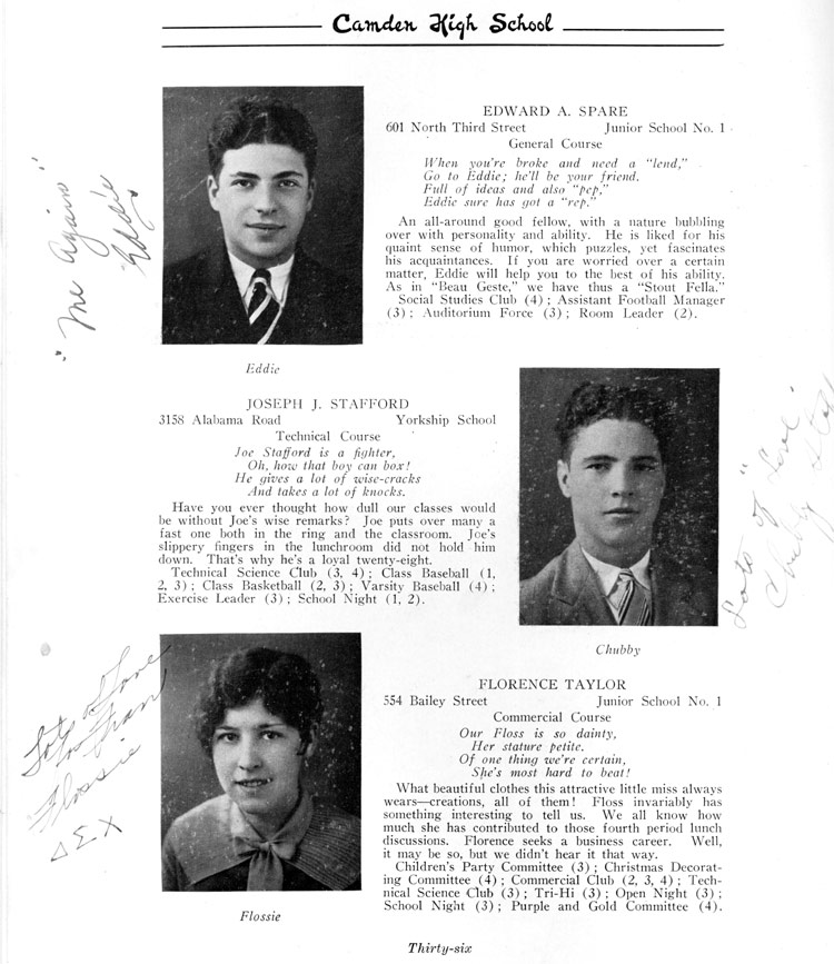 Class portraits page 36: Edward A. Spare, Joseph J. Stafford, Florence Taylor