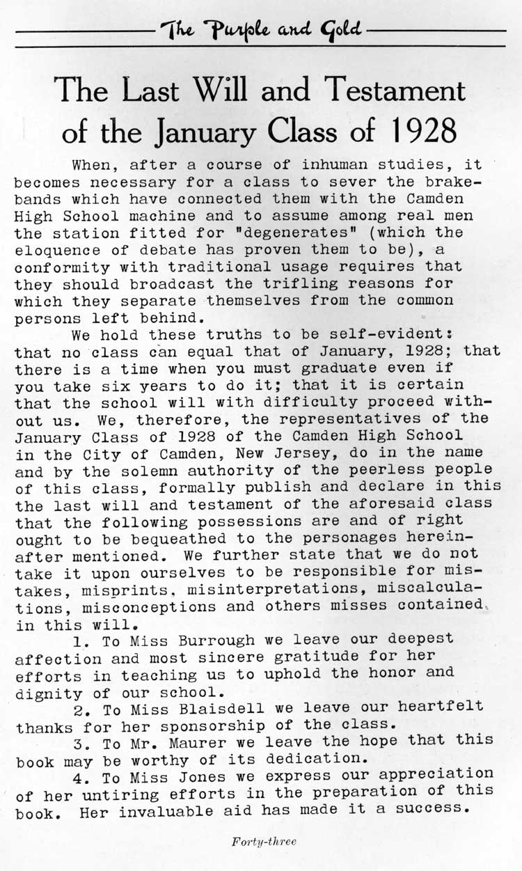 The Last Will and Testament of the January Class of 1928, page 43