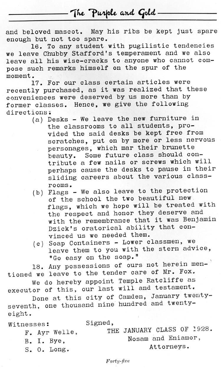 The Last Will and Testament of the January Class of 1928, page 45