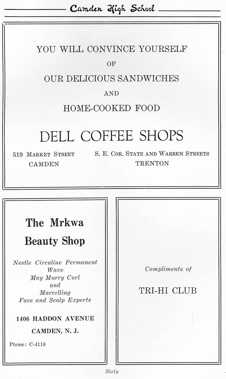 Advertisers page 60: Dell Coffee Shops, The Mrkwa Beauty Shop, Tri-Hi Club