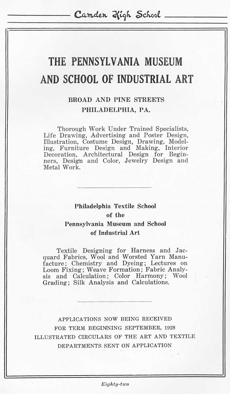 Advertisers page 82: The Pennsylvania Museum and School of Industrial Art