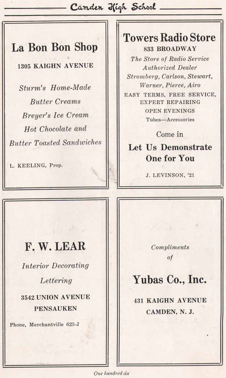 Yearbook advertisement page 106