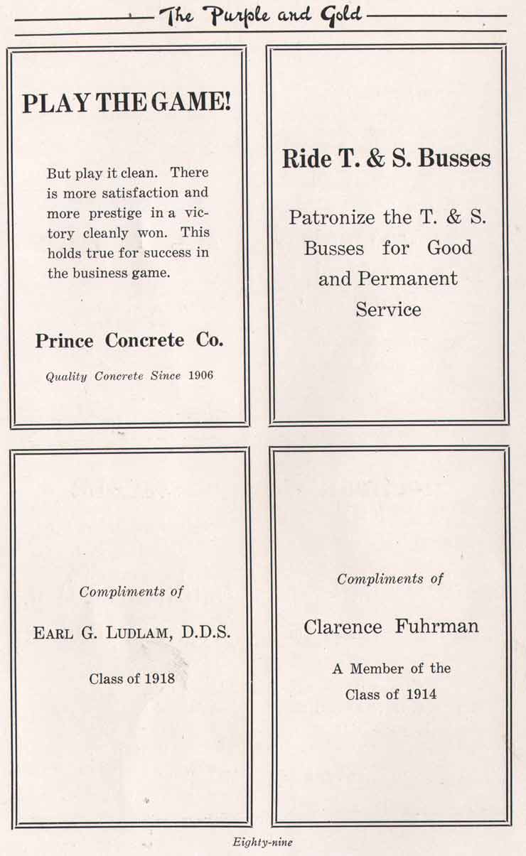 Yearbook advertisement page 89