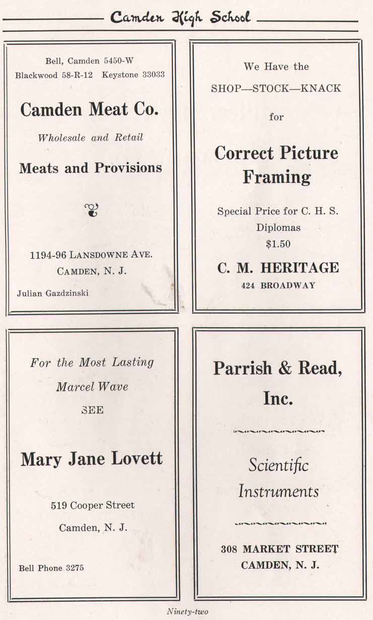 Yearbook advertisement page 92