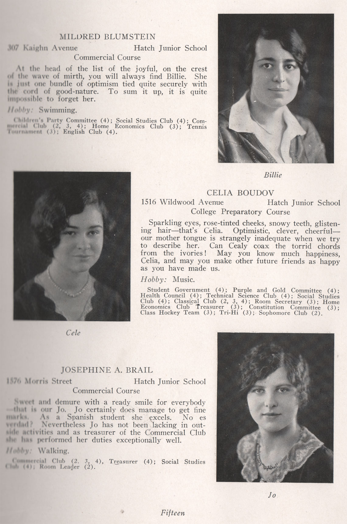 Mildred Blumstein, Celia Boudov, Josephine A. Brail