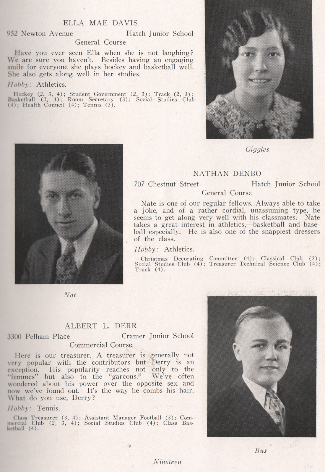 Ella Mae Davis, Nathan Denbo, Albert L. Derr