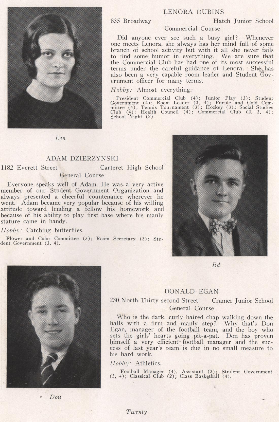 Lenora Dubins, Adam Dzierzynski, Donald Egan