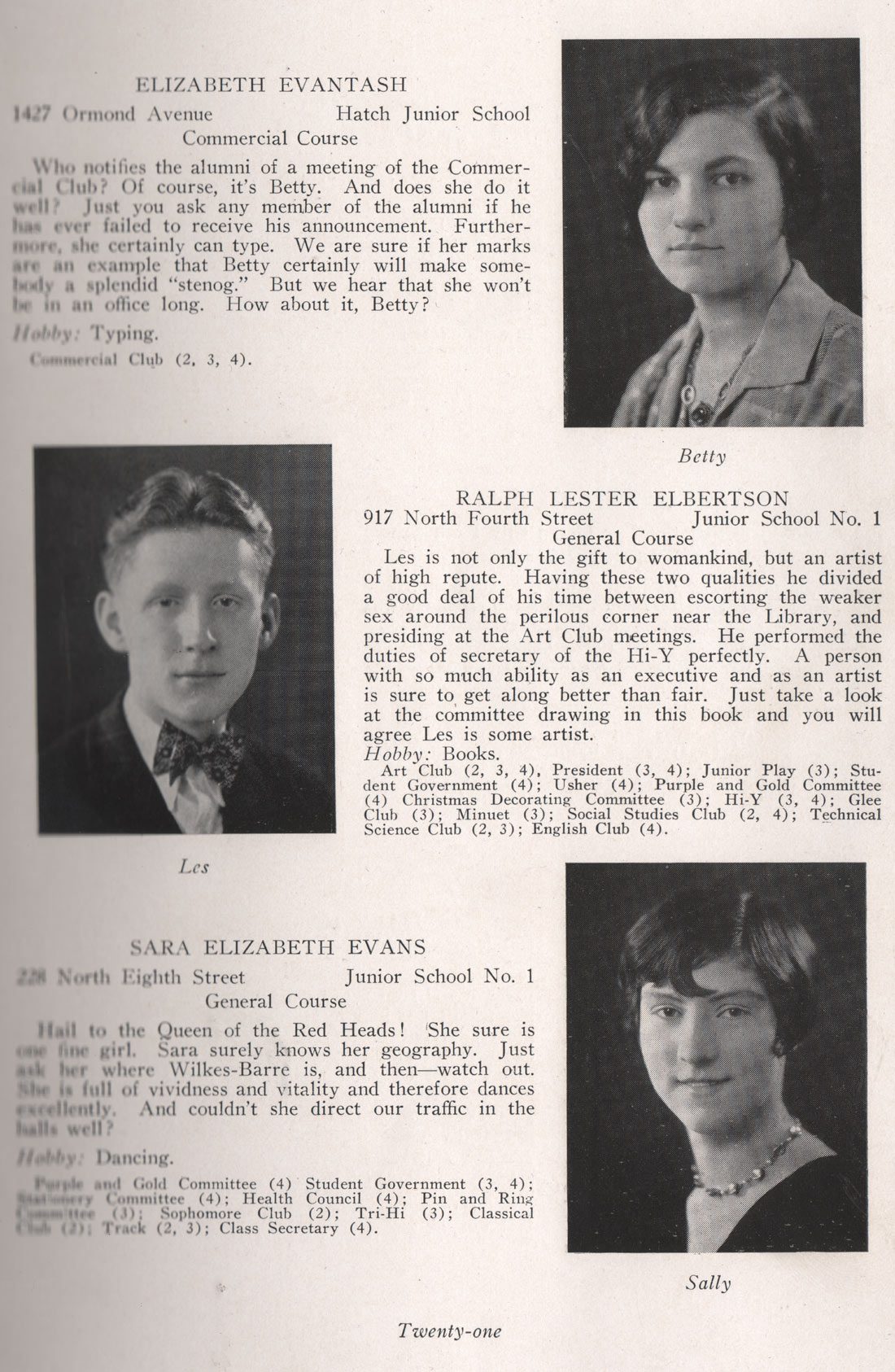 Elizabeth Evantash, Ralph Lester Elbertson, Sara Elizabeth Evans