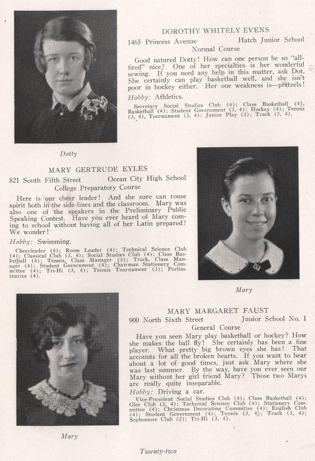 Dorothy Whitely Evens, Mary Gertrude Eyles, Mary Margaret Faust