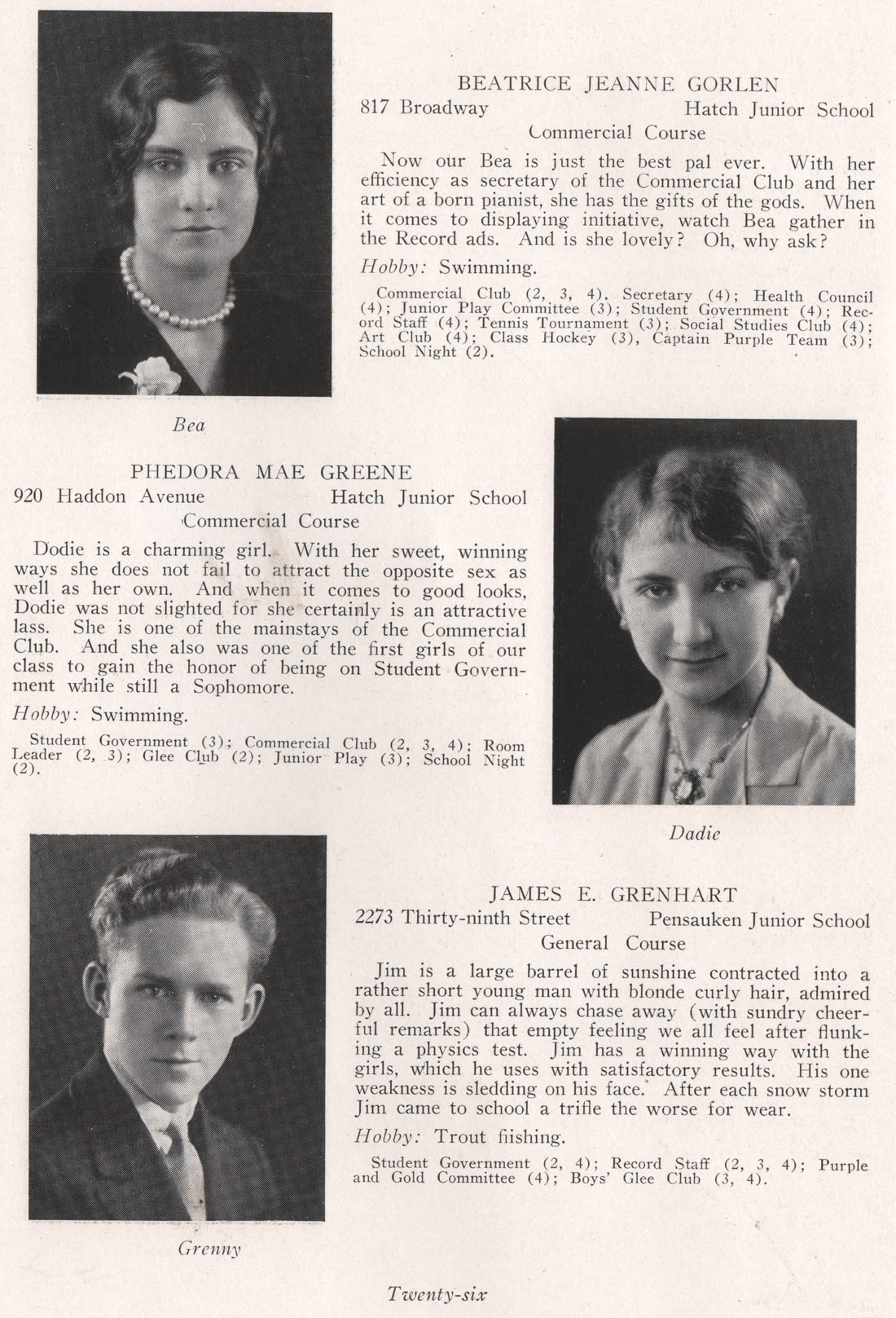 Beatrice Jeanne Gorlen, Phedora Mae Greene, James E. Grenhart