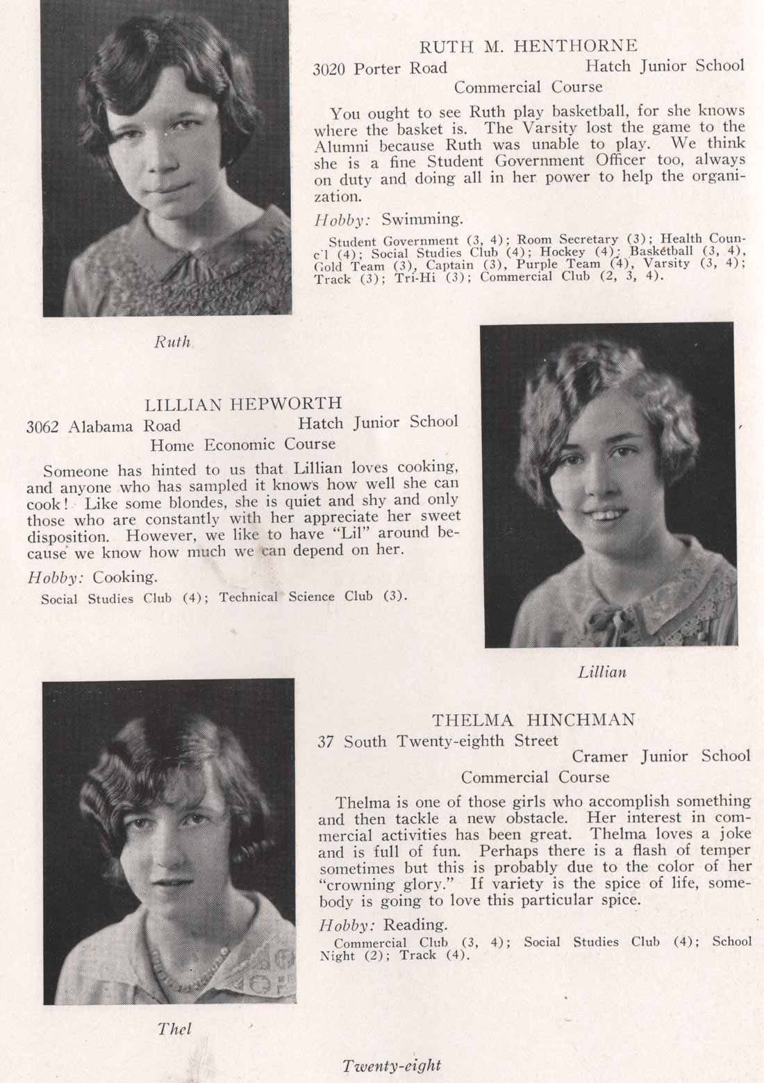 Ruth M. Henthorne, Lillian Hepworth, Thelma Hinchman