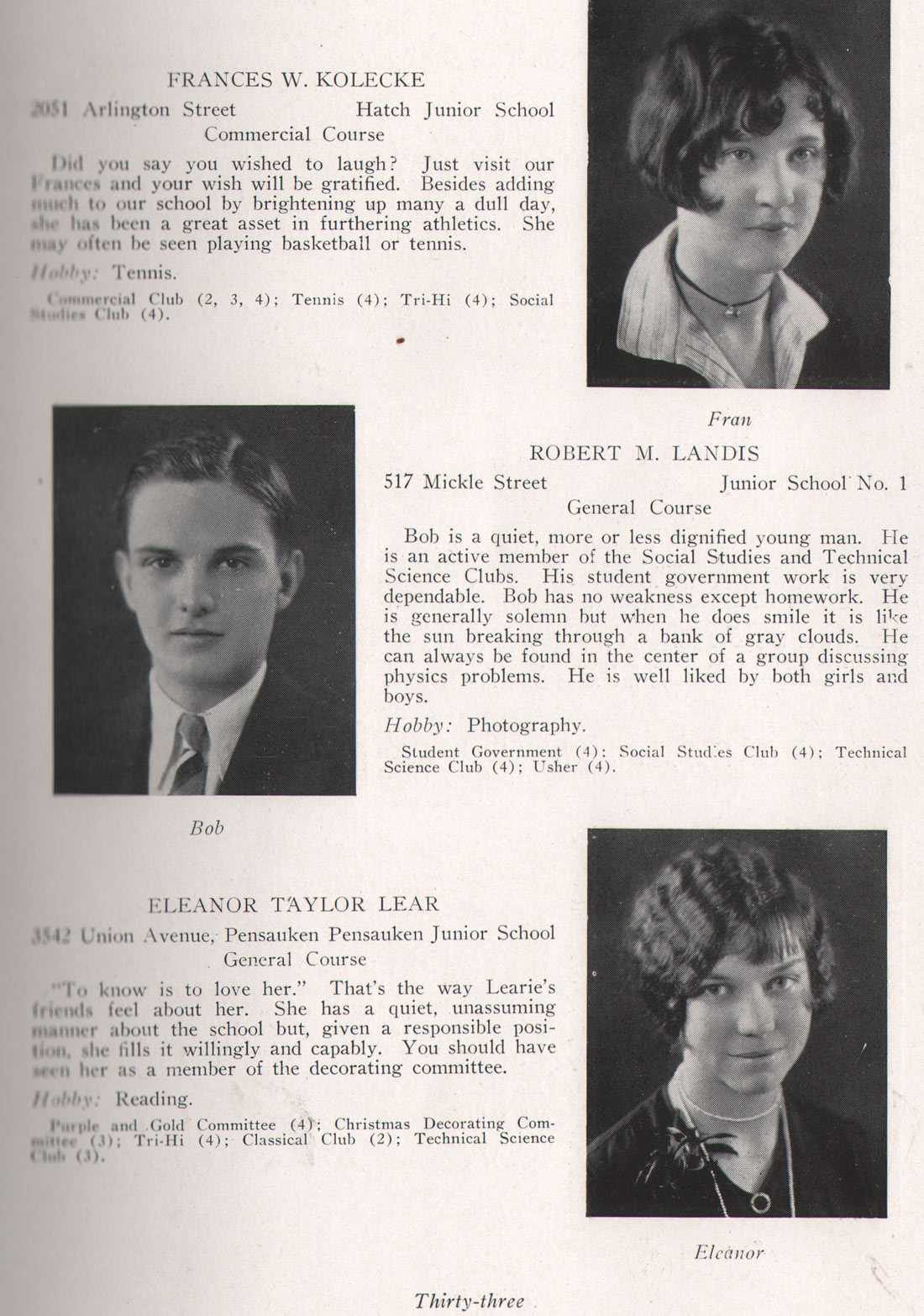 Frances W. Kolecke, Robert M. Landis, Eleanor Tyler Lear