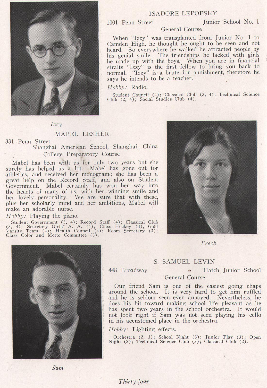 Isadore Lepofsky, Mabel Lesher, S. Samuel Levin