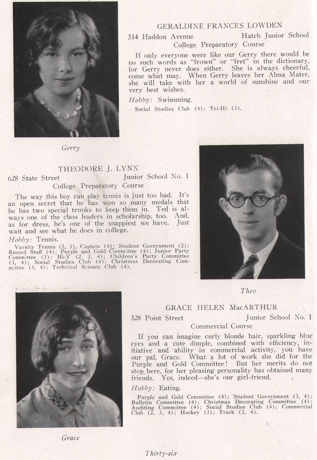 Geraldine Frances Lowden, Theodore J. Lynn, Grace Helen MacArthur