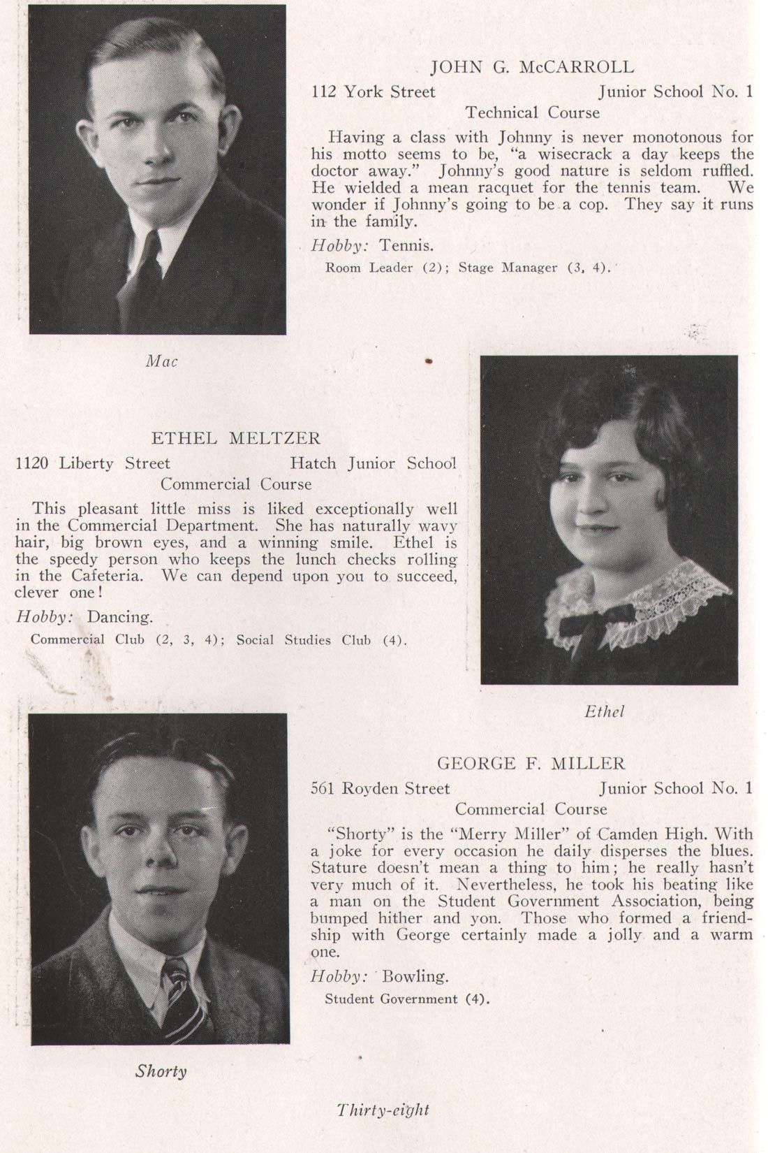John G. McCarroll, Ethel Meltzer, George F. Miller