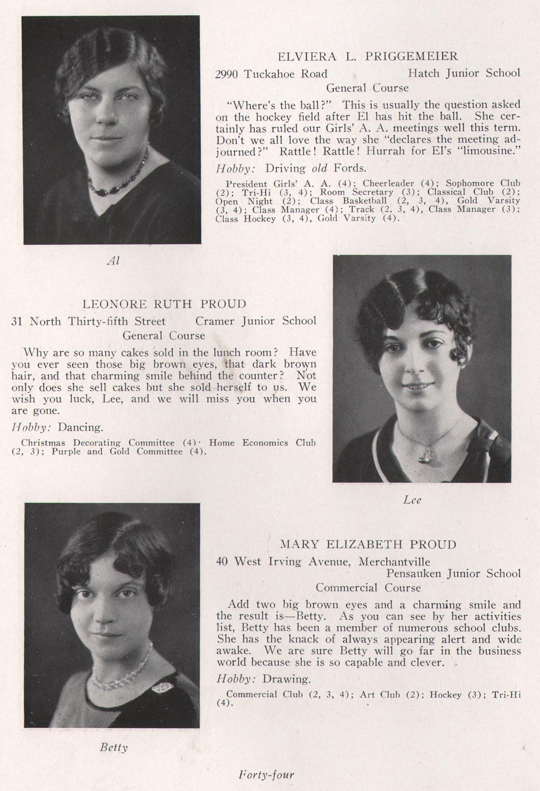 Elviera A. Priggemeier, Leonore Ruth Proud, Mary Elizabeth Proud