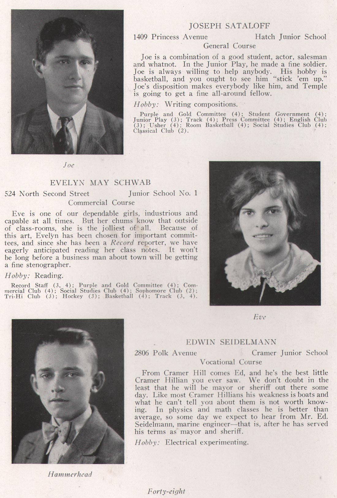Joseph Sataloff, Evelyn May Schwab, Edwin Seidelmann