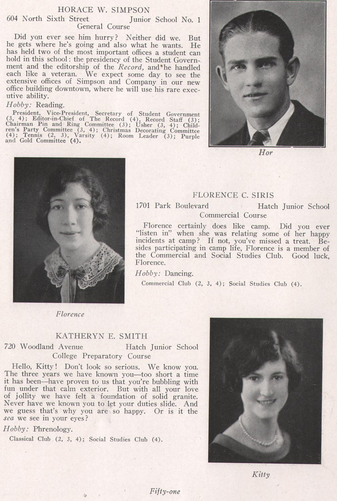 Horace W. Simpson, Florence C. Siris, Katheryn E. Smith