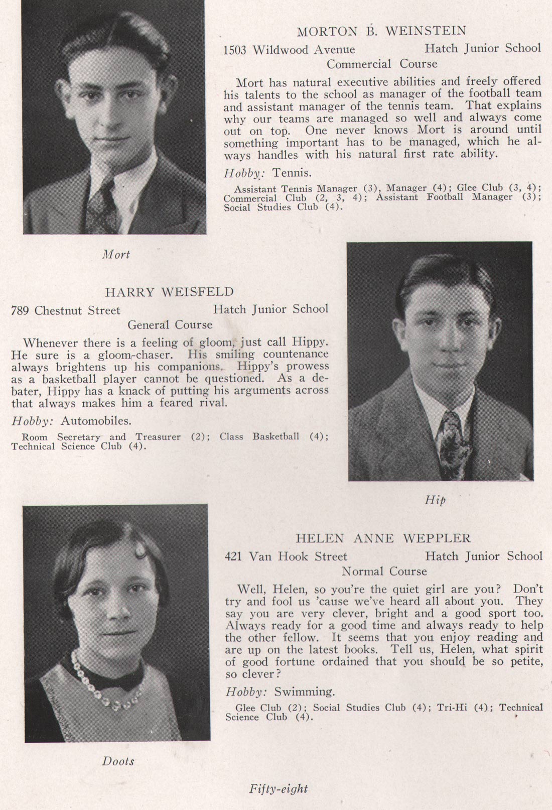 Morton B. Weinstein, Harry Weisfeld, Helen Anne Weppler