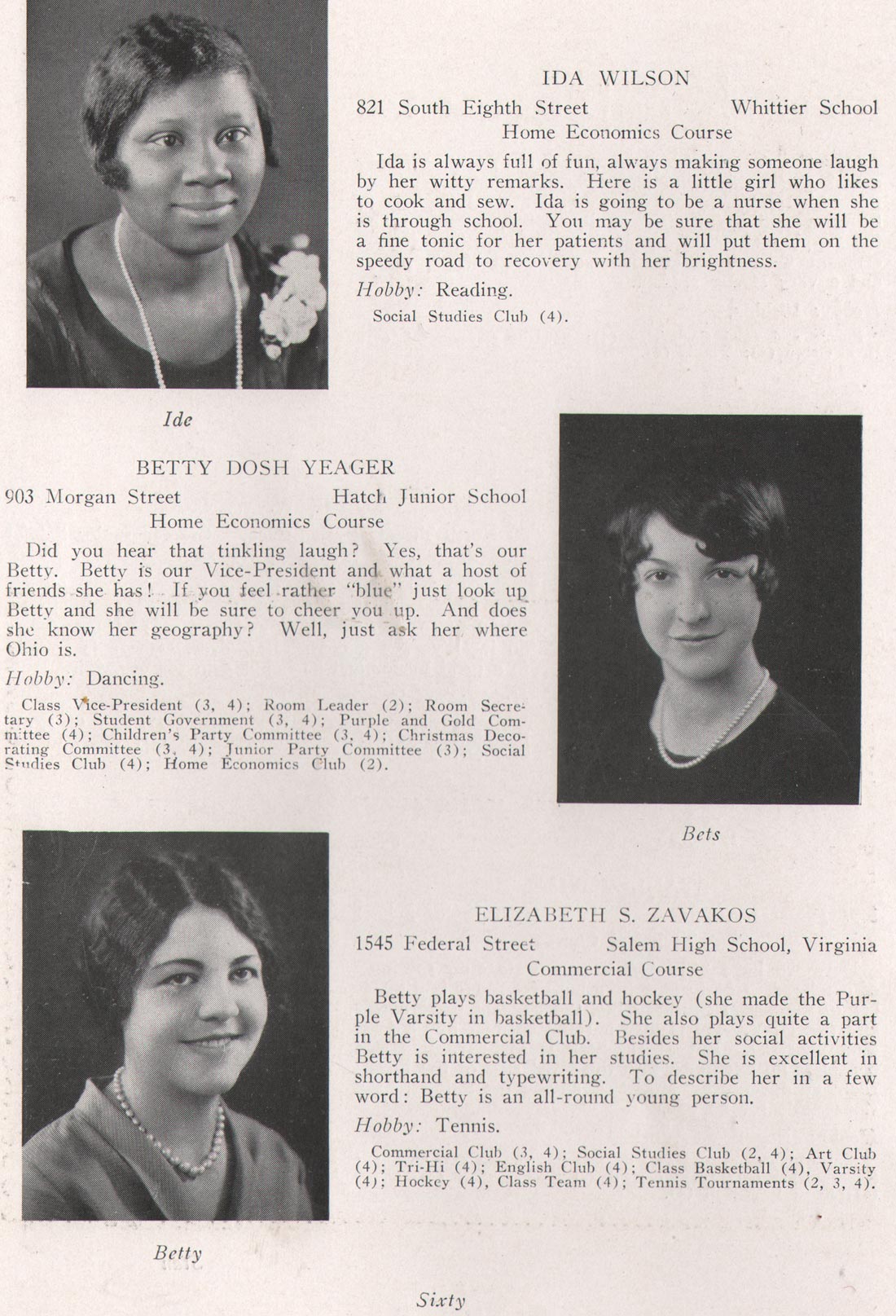 Ida Wilson, Betty Dosh Yeager, Elizabeth S. Zavakos