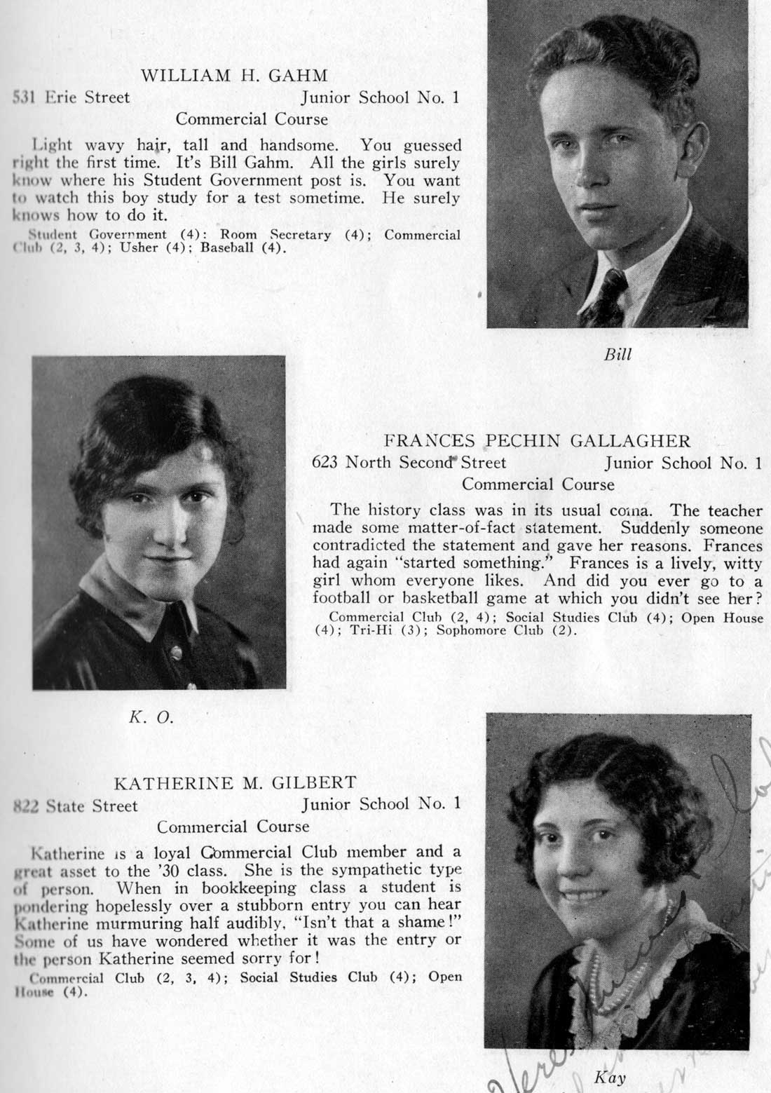 Class portraits: William H. Gahm, Francis Pechin Gallagher, Katherine M. Gilbert