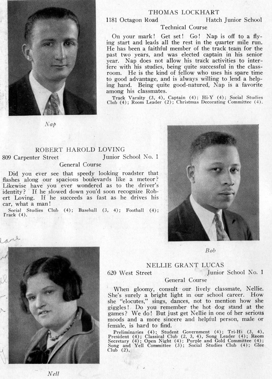 Class portraits: Thomas Lockhart, Robert Harold Loving, Nellie Grant Lucas