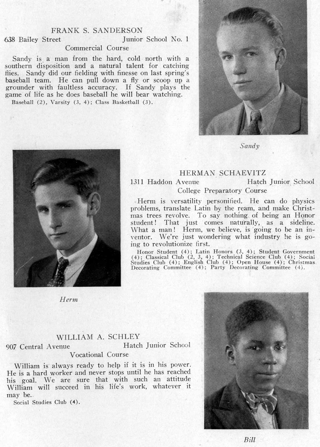 Class portraits: Frank S. Sanderson, Herman Schaevitz, William A. Schley