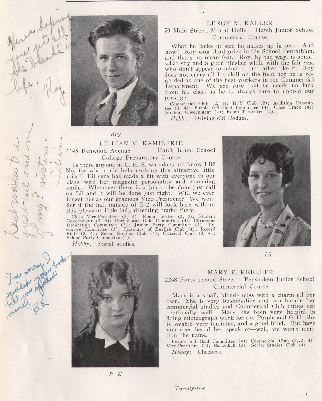 Class portraits yearbook page 22