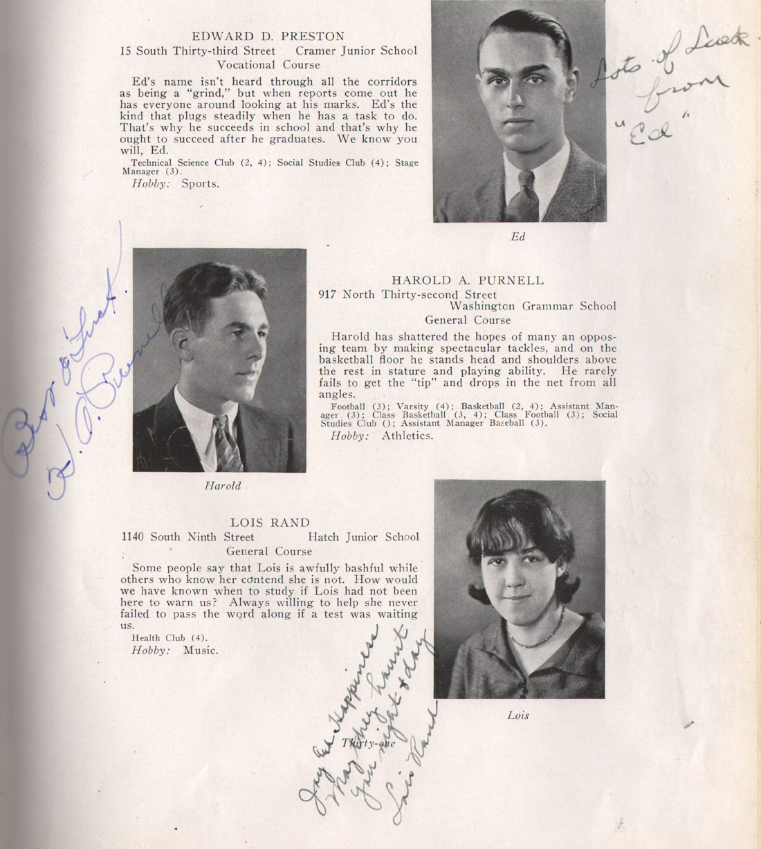 Class portraits yearbook page 31