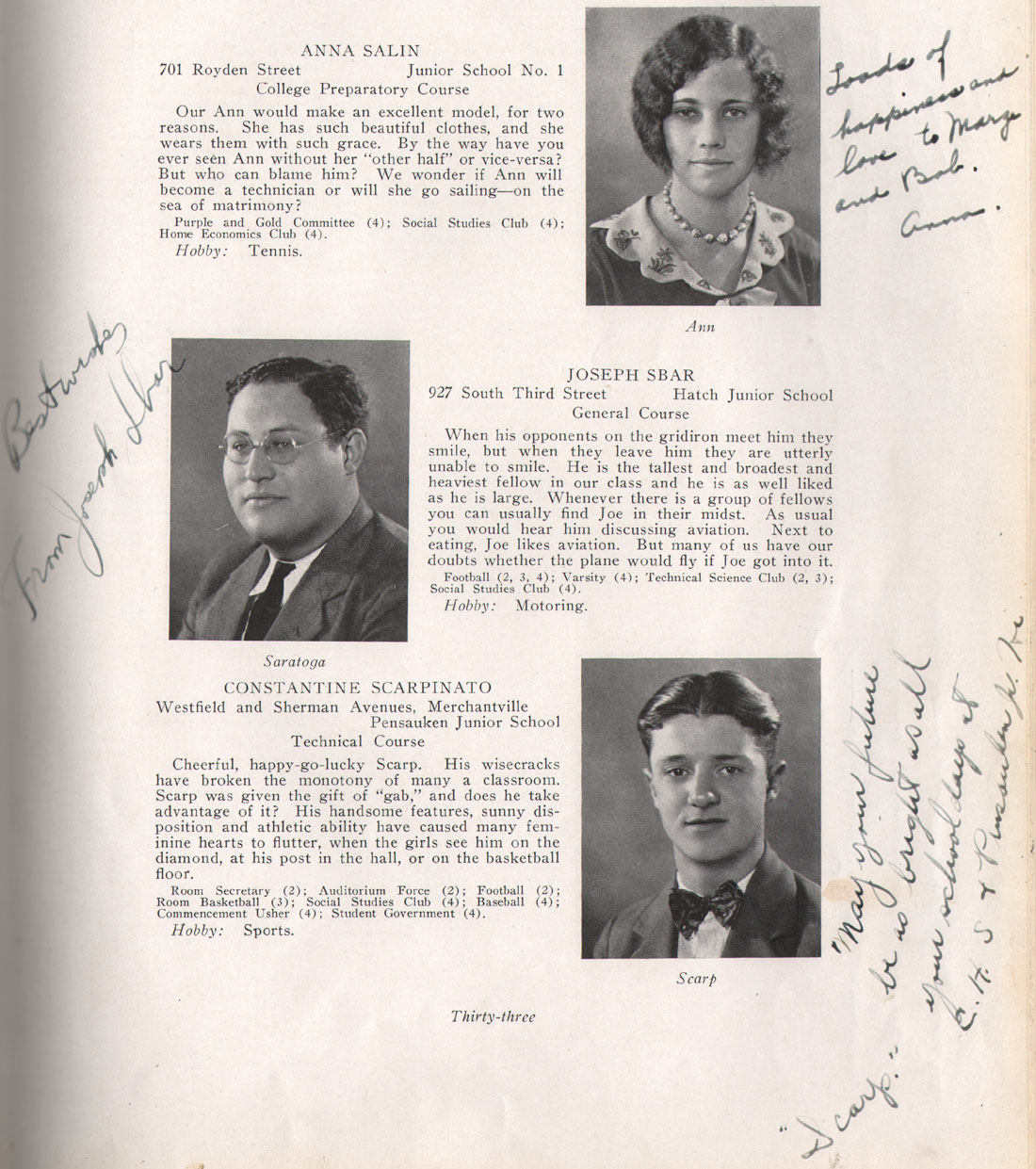 Class portraits yearbook page 33