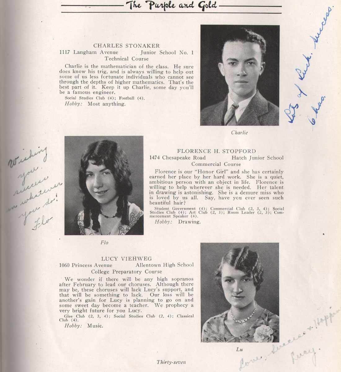 Class portraits yearbook page 37
