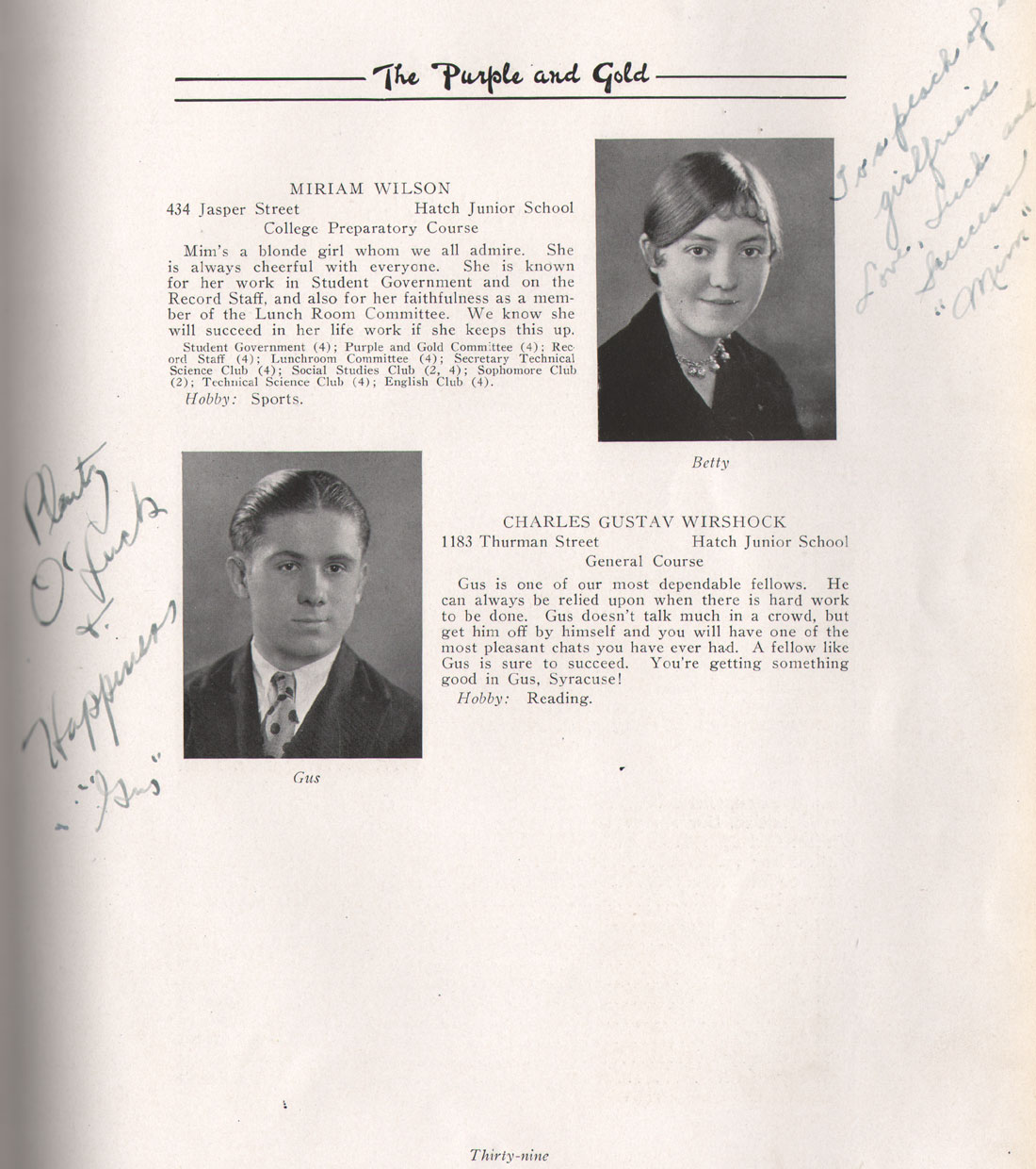 Class portraits yearbook page 39